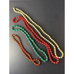 Vintage 1960s Costume Jewelry - Lot of 4 Beaded Plastic Necklaces 18.5-31.5”